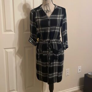 Spense Black/Gray/White Plaid Drawstring Waist Dress-Button Front Closure-Size 8